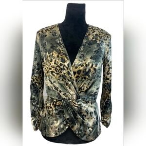 Tadashi Collection  Silk Animal Print Ruched Blouse Size 8